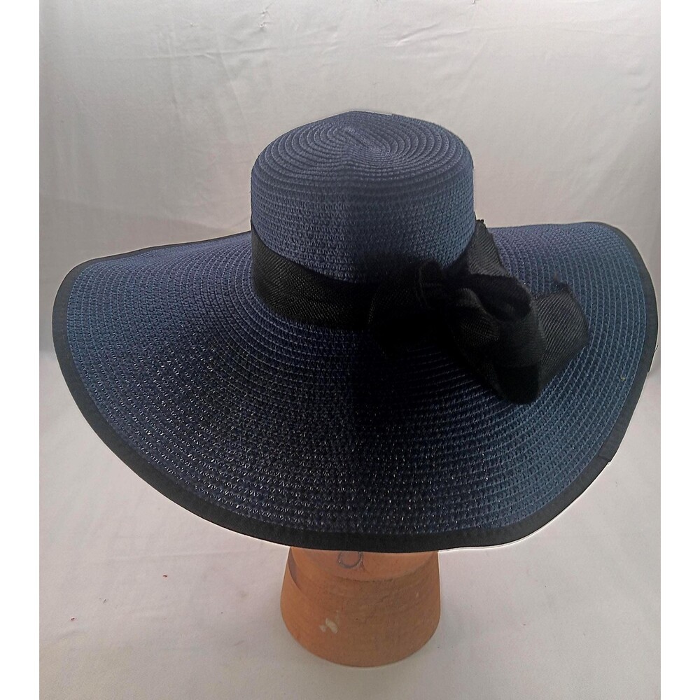Navy blue wide brim Hat 6" Brim 4" crown 22" fit sun hat derby tea casual formal